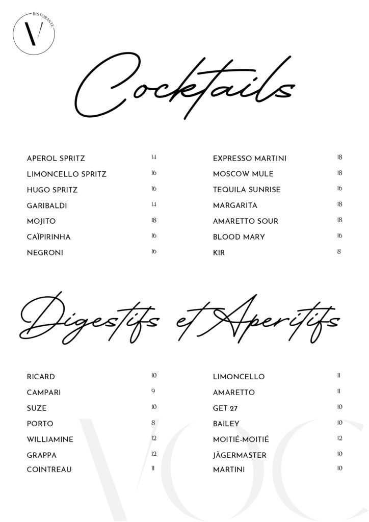 Cocktails et Boissons, Bar Vino Olio Caffè