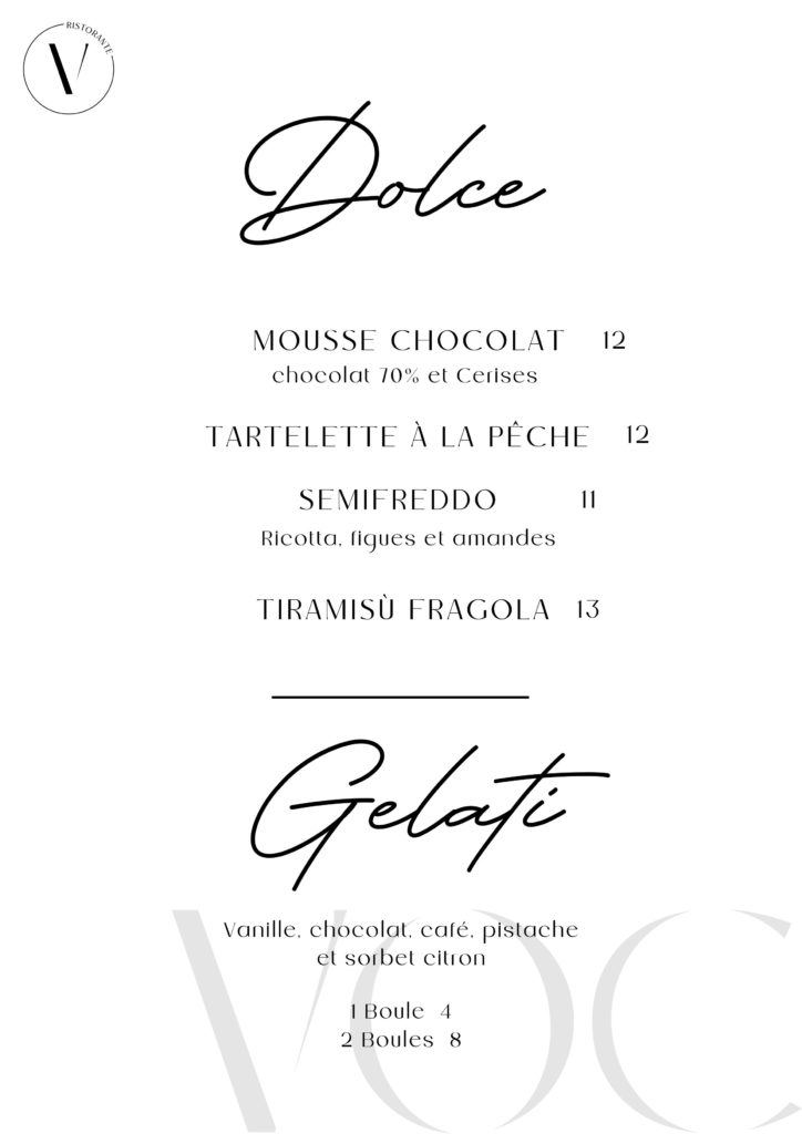 Desserts italiens maison et tiramisu restaurant Vino Olio Caffè
