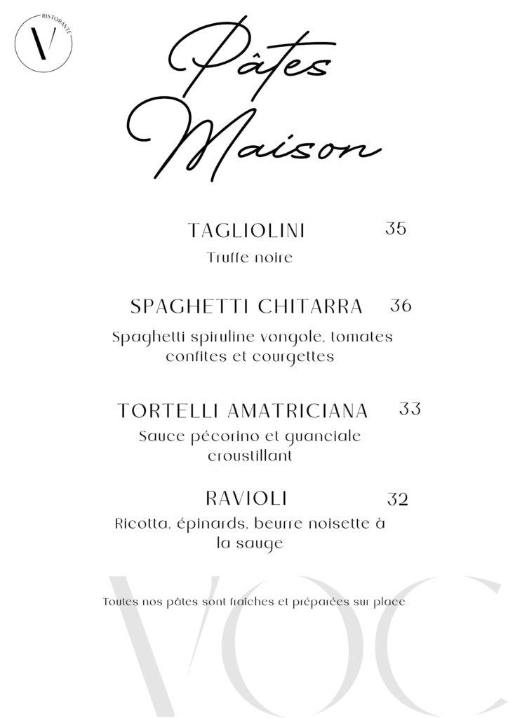 Pâtes fraîches maison et risottos italiens restaurant Vino Olio Caffè